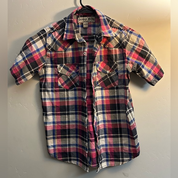 Plaid Button Down Short Sleeve Kids Boy Shirt - Picture 2 of 3
